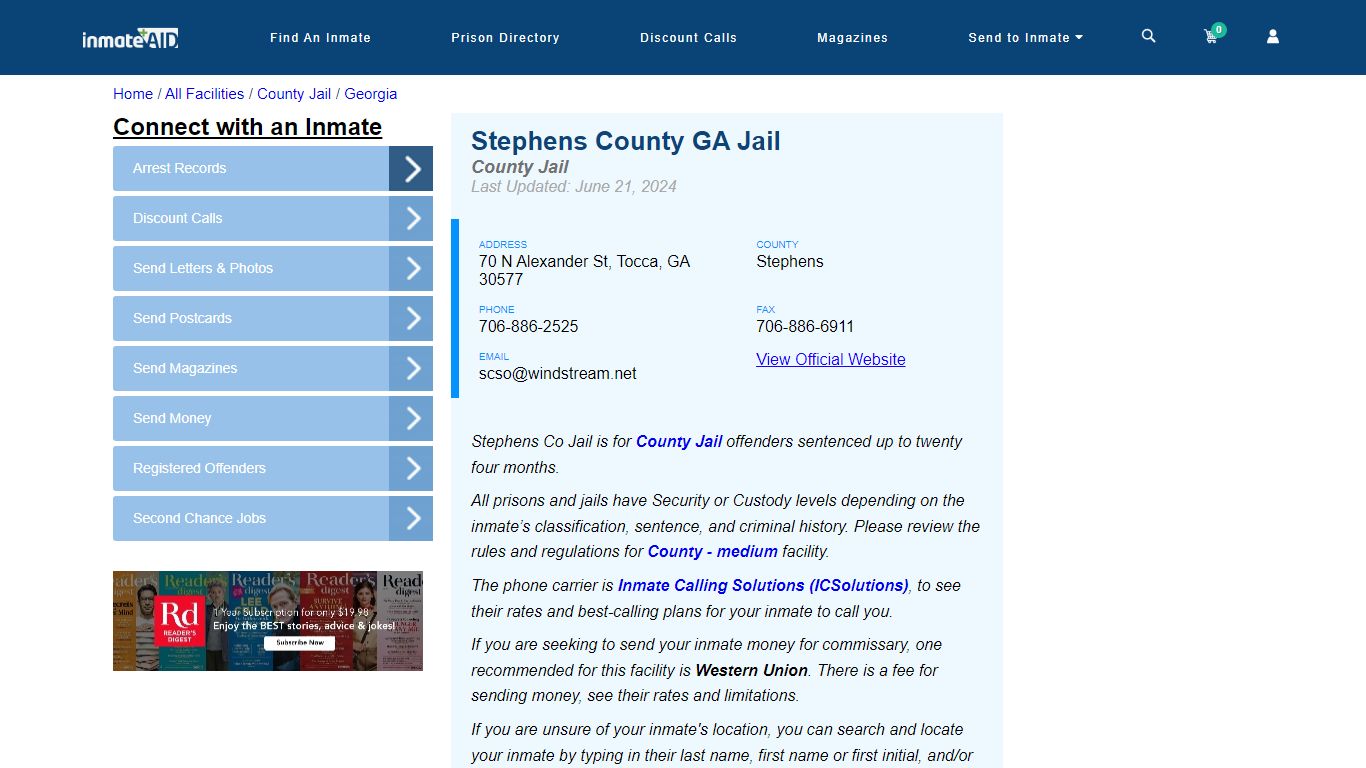 Stephens County GA Jail - Inmate Locator